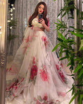 Ravishing White Color Organza Floral Printed Lehenga Choli